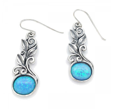 Swirly Leaf Design Earrings set with a Large Oval Opal